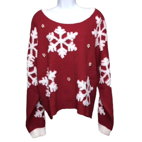 33 Degrees Ugly Christmas Sweater Womens Size XXL Red White Snowflakes NEW NWT - Picture 2 of 15